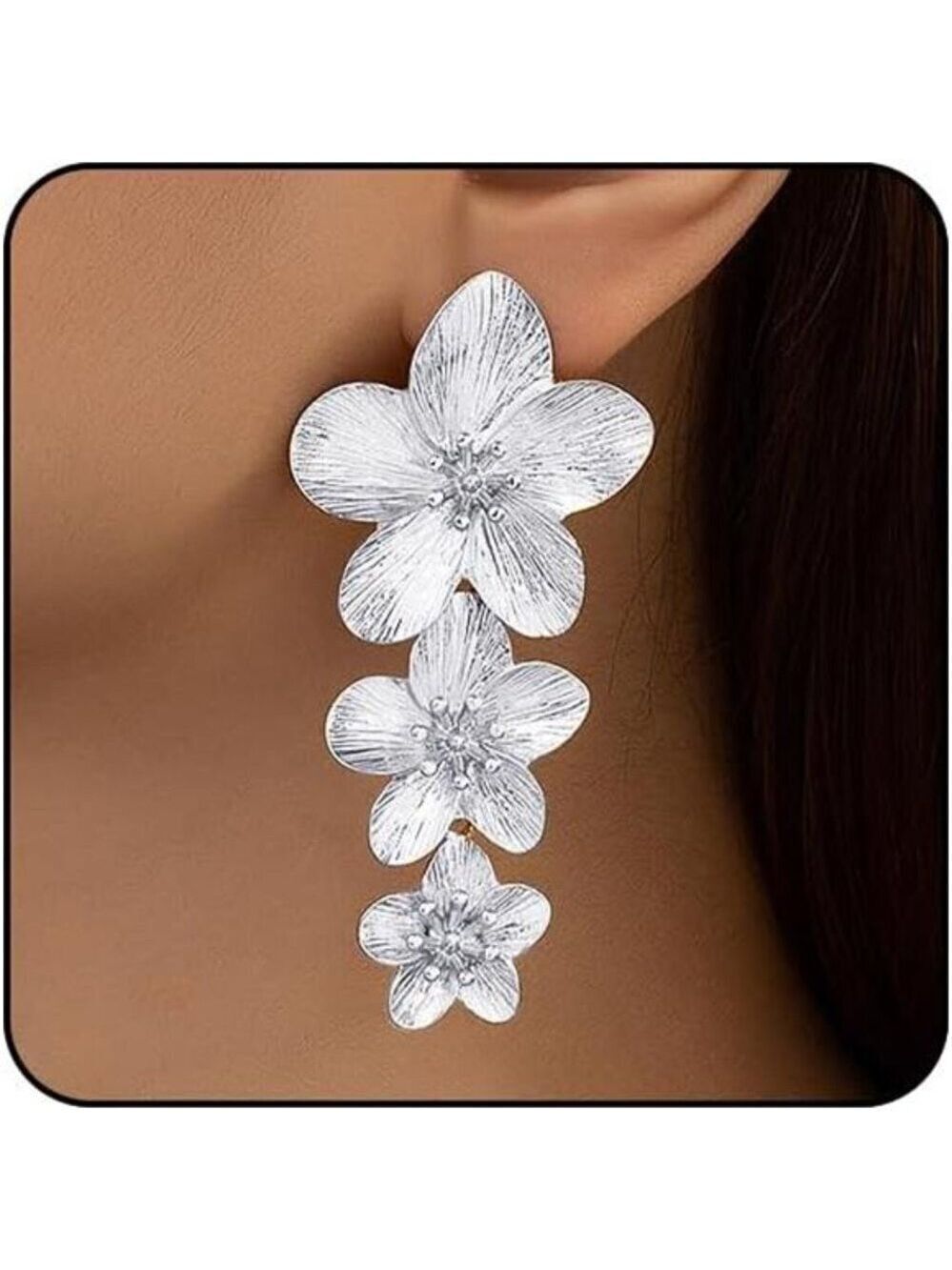 Big Statement Earrings Silvery Floral Earrings for Women Trendy Large Flower